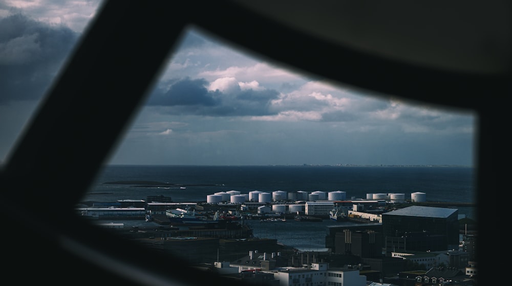 Petroleum storage tanks at an industrial port